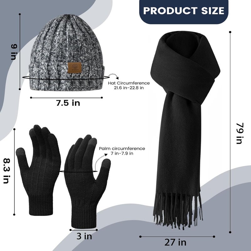 Premillow Women Winter Hat Beanie+Long Scarf+Touch Screen Gloves Set, Warm Clothes Set with Knit Fleece Lined for Women/Men Winter - Image 2
